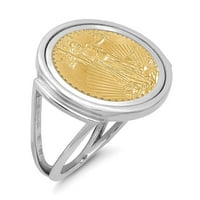 14к Бело Злато 1 10ае Полиран Монета прстен w монета