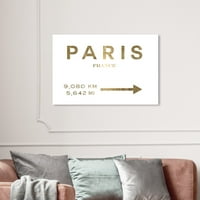 Пистата Авенија Градови и Skylines wallидни уметности платно печати „Париз Роуд знак Минималистички“ Европски градови - злато, бело