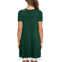 Облека за резервоарот АДИЦИД за женски женски обичен лабав обичен обичен облик на долг фустан со краток ракав миди фустани зелена xl