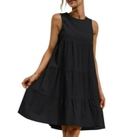 жизаиху фустан за жени фустан со еднобојна возбуда должина на коленото фустан без ракави на екипажот лабава маица фустан црна л