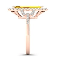 Империјал скапоцен камен 10K розово злато смарагд исечен цитрин КТ два дијамантски ореол женски прстен