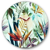 DesignArt 'Гроздобер тропски цвеќиња i' Тропски круг метал wallид уметност - диск од 23