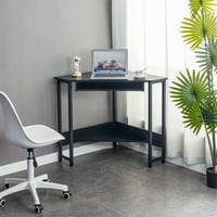 Аголен компјутерски биро со тастатура за тастатура и полица за складирање, табела за работна станица 90 ° за домашна канцеларија мал простор, црно