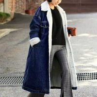 Pxiakgy Зимски палта за жени Зимски жени џин палто задебелен топол долг тексас палто панк со долга ракав копче со палто со џебови