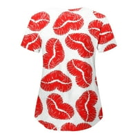 Графички Отпечатоци со кратки Ракави Блузи Слободно Време Лето В-Врвови На Вратот За Жени Црвена м