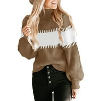 Oneенски обичен плетен џемпер со долги ракави со долги ракави со долг ракав