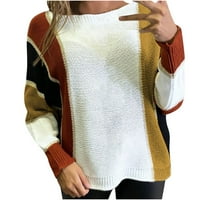 Fesfesfes жени џемпери случајна крпеница цврста боја линија O-вратот со долг ракав џемпер врвови за продажба на блузи или дозвола