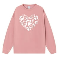 Апепал Женска Мода Секојдневен Еднобоен Долг Ракав Денот На Вљубените Печатен Џемпер Розова XL