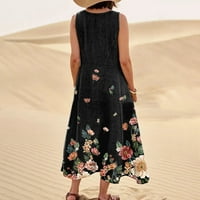 Летни Фустани За Жени Печатени Лажички Вратот Сонцето Фустан Должина На Глуждот Мода Фустан Без Ракави Зелена XL