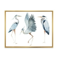 DesignArt „Портрет на Херон птици II“ Традиционално врамено платно wallидно печатење