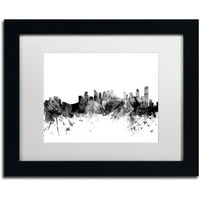 Трговска марка ликовна уметност Калгари Канада Skyline B & W Canvas Art by Michael Tompsett, White Matte, црна рамка