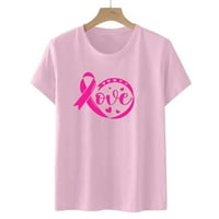На продажба маица за рак на дојка за жени свесност за карцином на дојка Обичен краток ракав печатени дами кратки ракави со тркалезни