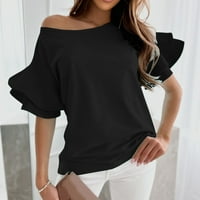 Работни кошули за жени со краток ракав со кратки ракави, обичен печатење црна црна жена, блузи