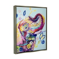 Цветна шема Забава за животни од слон и инсекти Сликање сјај сив врамен уметнички печатен wallид уметност