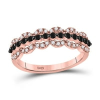14к розово злато круг црн дијамант 3-реден моден прстен CTTW