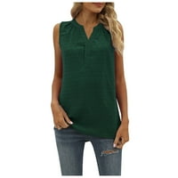 Блузи за жени мода на мода на жени лето нова цврста боја лабава V-врат пулвер без ракави дами врвни зелени 2xl