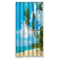 Тропска Плажа Во Шри Ланка Млада Жена Песок Водоотпорен Полиестер Туш Завеса И Куки За Домашен Декор