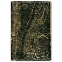 Мапи и знамиња на Wynwood Studio и знамиња Wallидни уметнички платници „Mapујорк Метрото злато“ мапи на градовите во САД - црно,