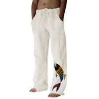 вендунид шорцеви мажи Машка Мода Секојдневен Печатен Ленен Џеб Панталони Со Врвки Панталони Со Големи Димензии Црвена ХХЛ