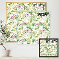 DesignArt 'Yellowолти цвеќиња, тропско зеленило со Flamingo IV' модерна врамена платно wallидна уметност печатење