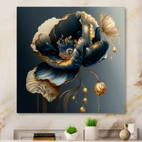 DesignArt Deep Blue и Gold Single Flower I Wallидна уметност