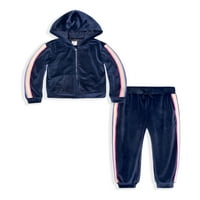 Kidtopia Toddler Girl Velor Hoodie and Jogger Outfit Set, 2 парчиња