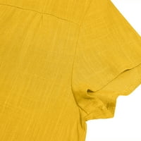 Дасајо Жолти Фустани За Жени Забава Жени Краток Ракав V-Вратот Повик Топол Одмор Еднобоен Мини Смена Фустан