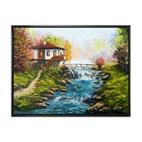 Традиционална бугарска река и куќа врамена слика за сликање на платно уметничко печатење