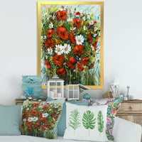 DesignArt 'Букет на бело и црвено диво цвеќиња на традиционалното врамен уметнички принт