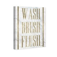 Wynwood Studio Bath and Laundry Wall Art Art Canvas Prints 'Brush Brush Flush Slush' Bath - злато, сиво